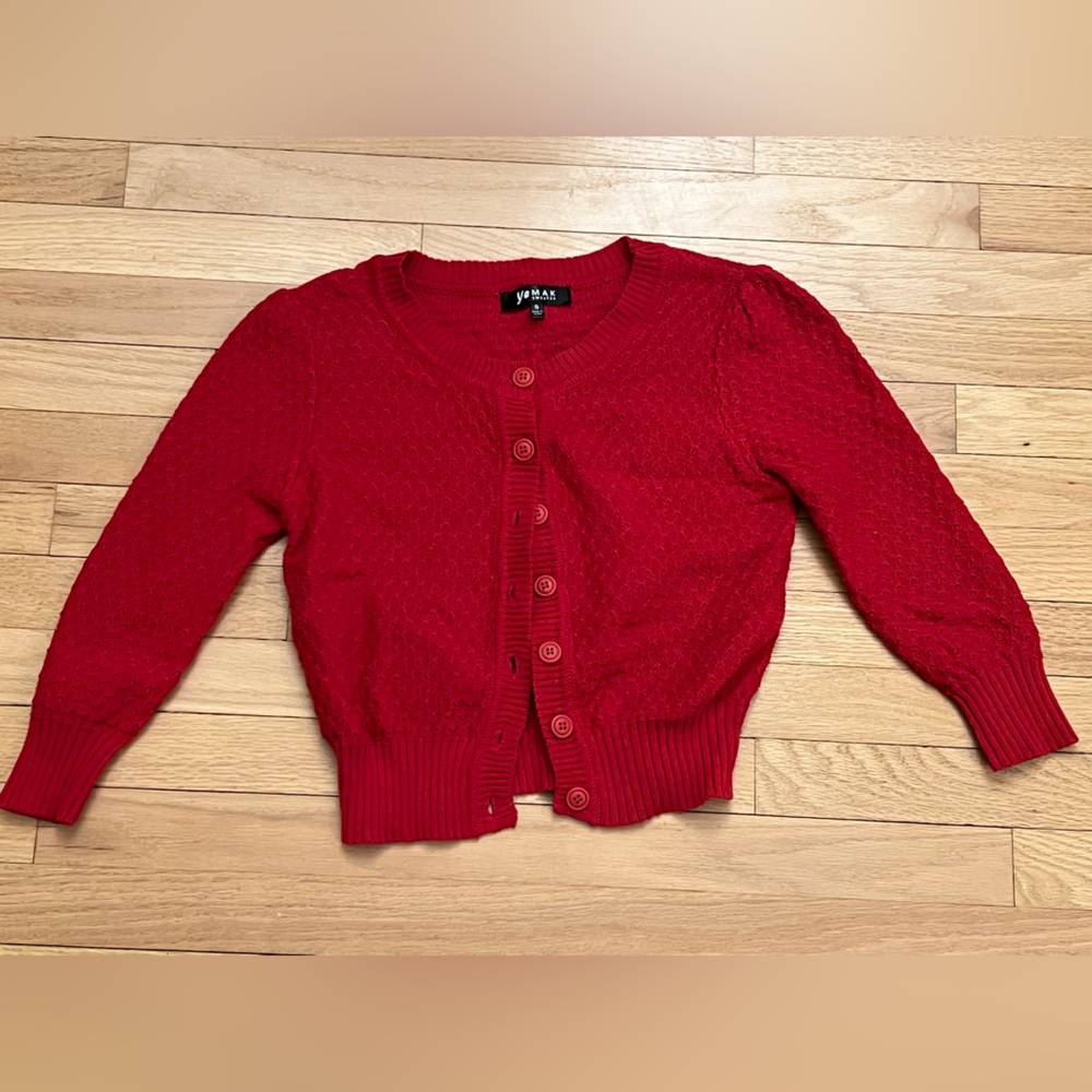 Cottagecore Red Knit Cardigan Sweater Women’s Small